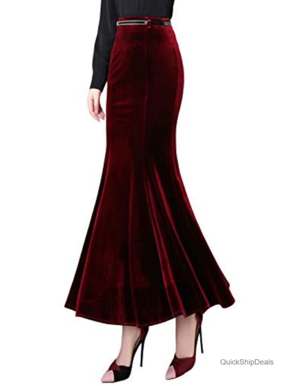 Velour High Waist Mermaid Fishtail Maxi Skirt Evening Party